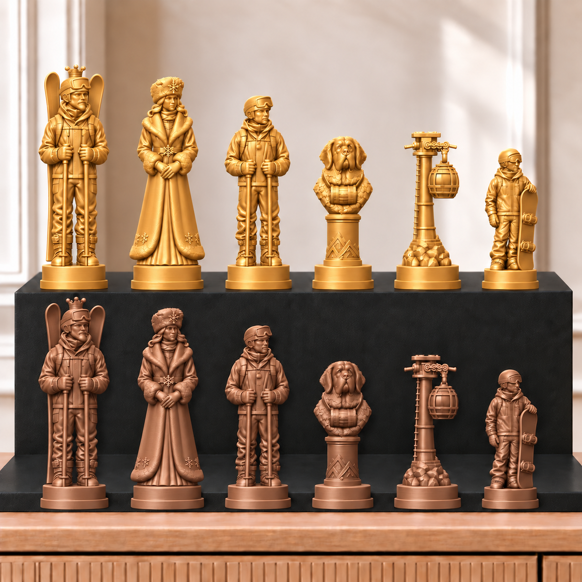 Skifahren – thematisches Schachfigurenset mit 32 Figuren – Ansicht 7