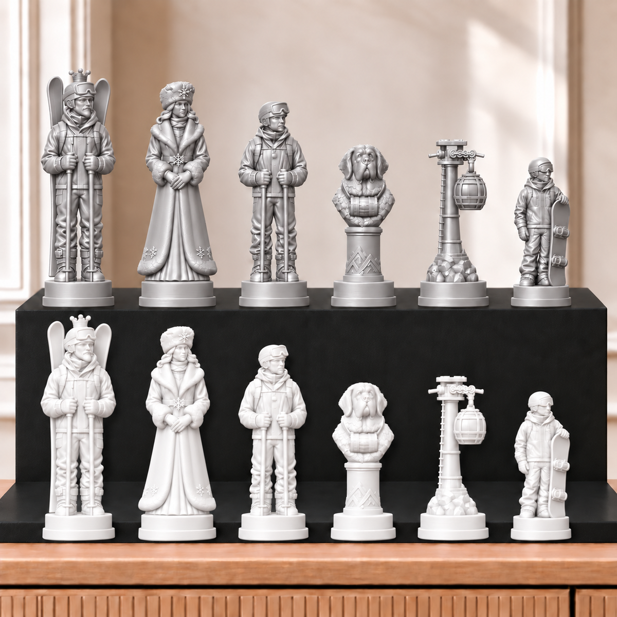 Skifahren – thematisches Schachfigurenset mit 32 Figuren – Ansicht 9