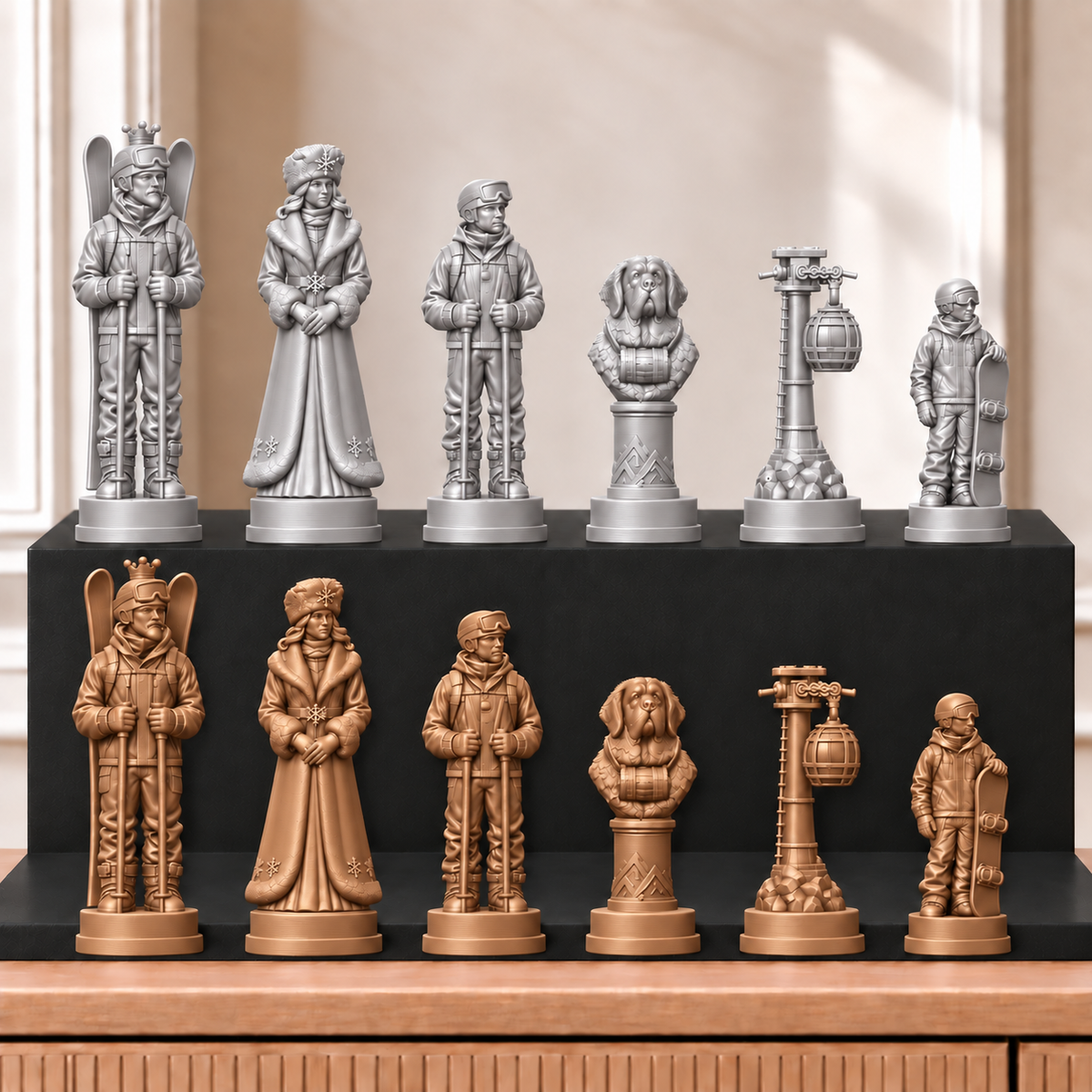 Skifahren – thematisches Schachfigurenset mit 32 Figuren – Ansicht 10