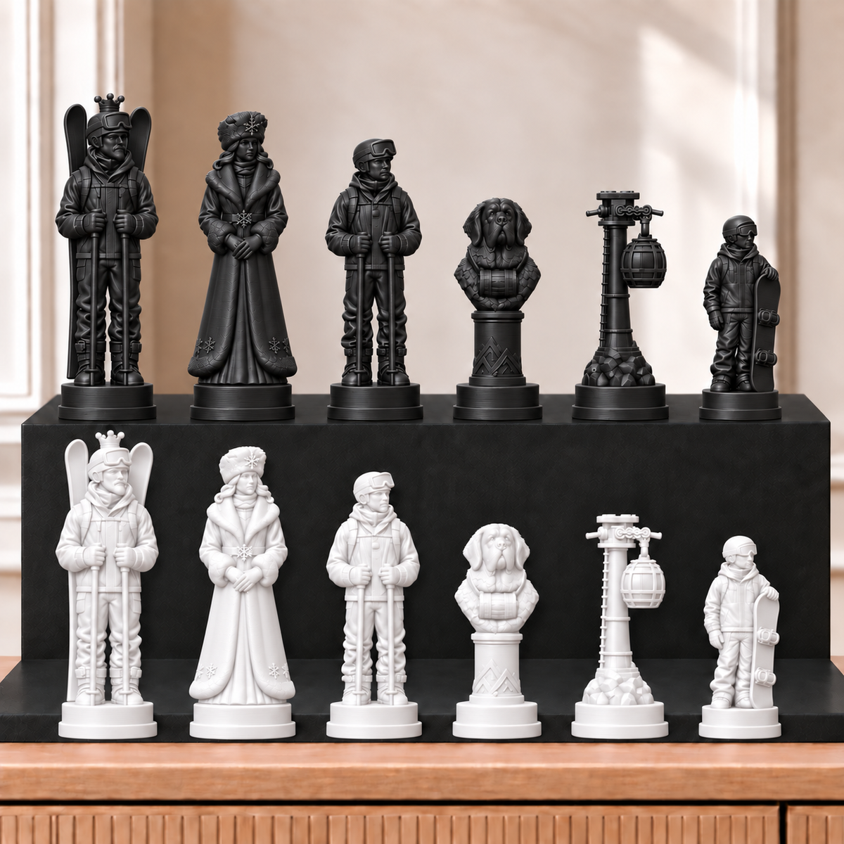 Skifahren – thematisches Schachfigurenset mit 32 Figuren – Ansicht 11