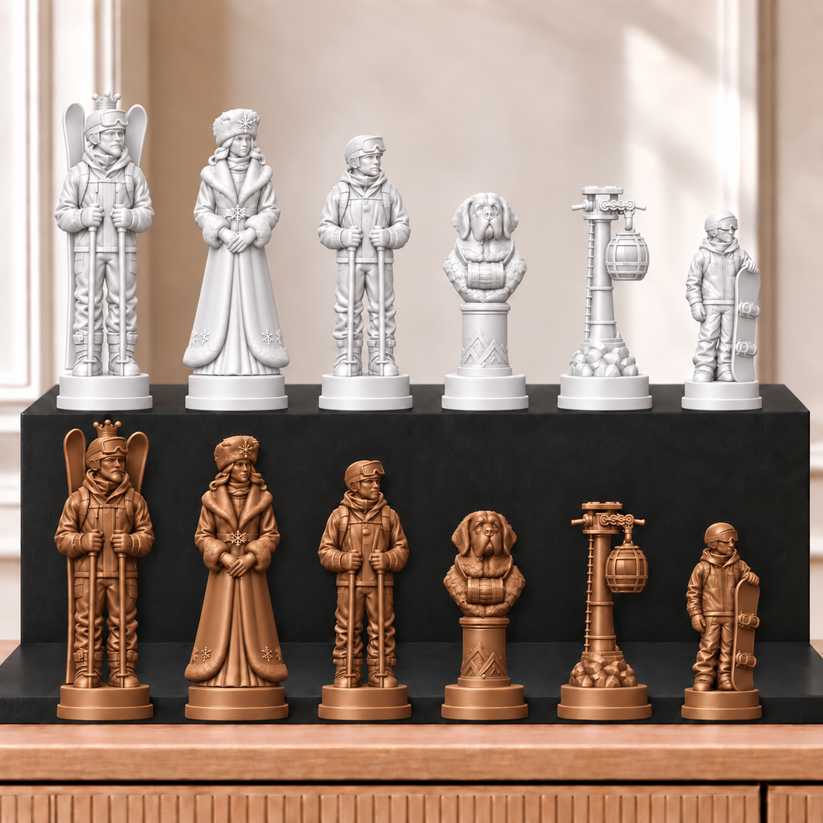 Skifahren – thematisches Schachfigurenset mit 32 Figuren – Ansicht 13