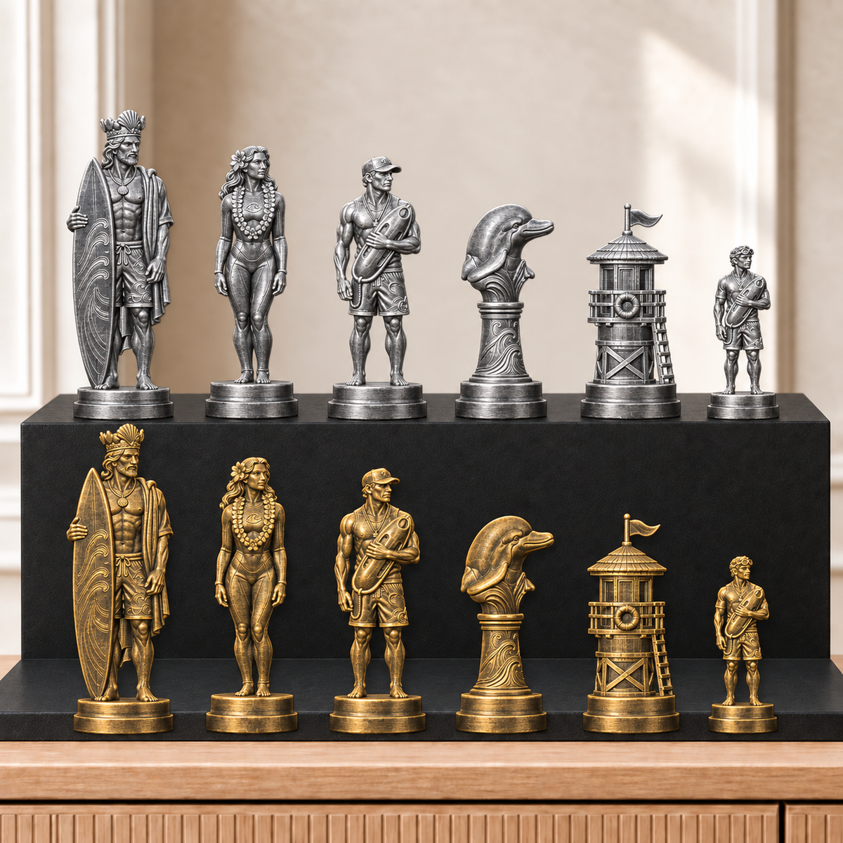 Surfen – thematisches Schachfigurenset mit 32 Figuren – Ansicht 2