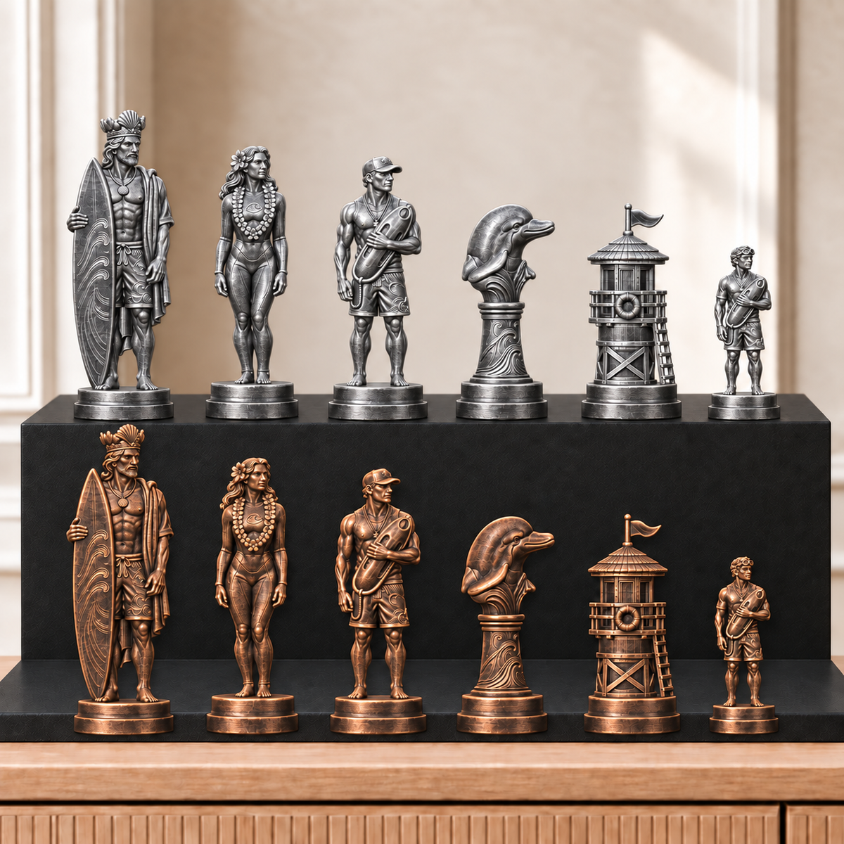 Surfen – thematisches Schachfigurenset mit 32 Figuren – Ansicht 3