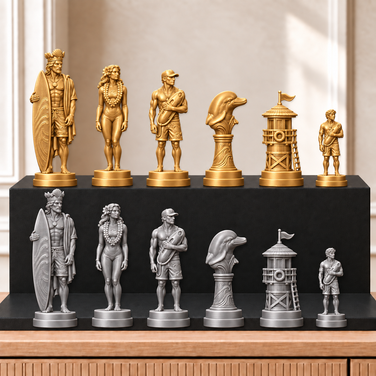 Surfen – thematisches Schachfigurenset mit 32 Figuren – Ansicht 4