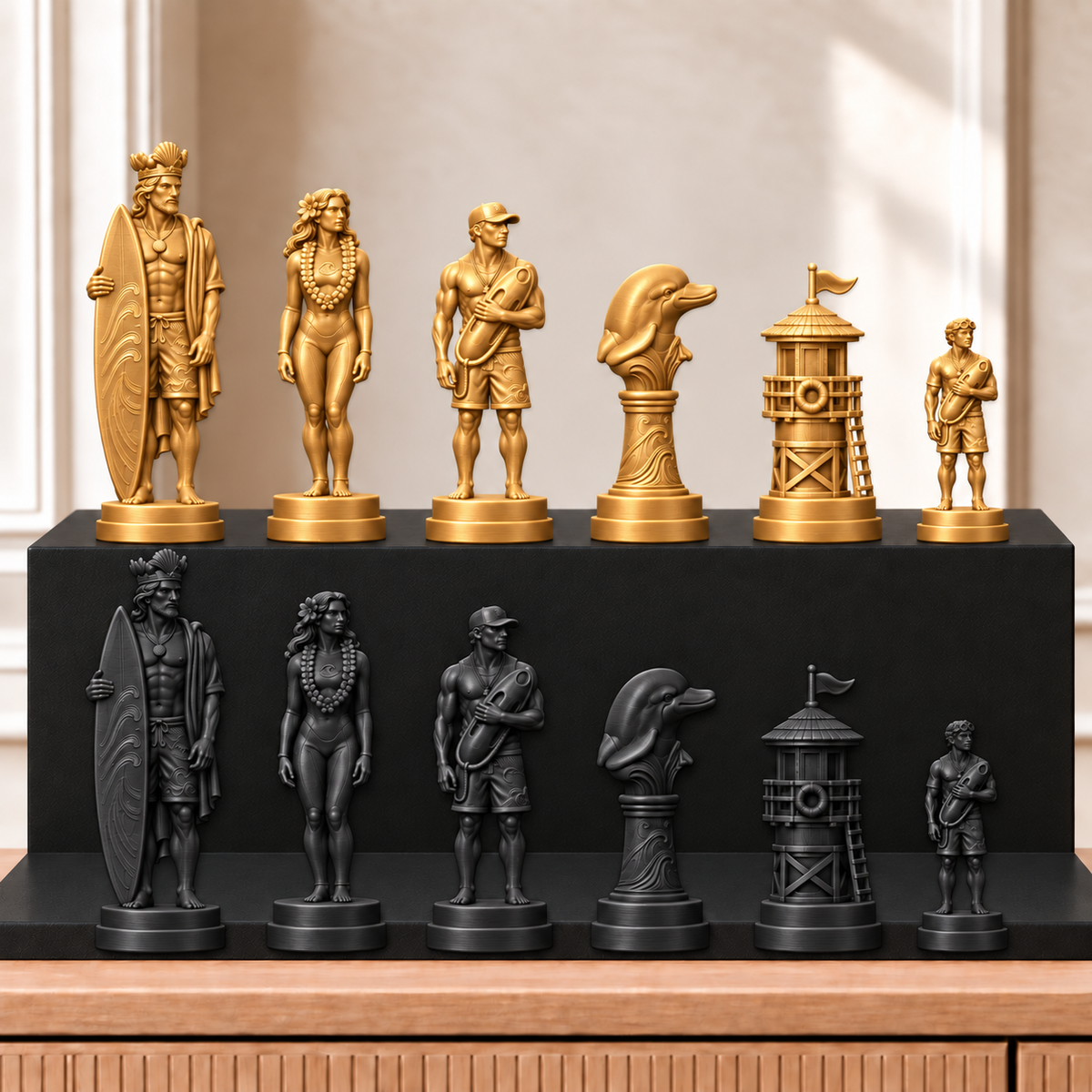 Surfen – thematisches Schachfigurenset mit 32 Figuren – Ansicht 5