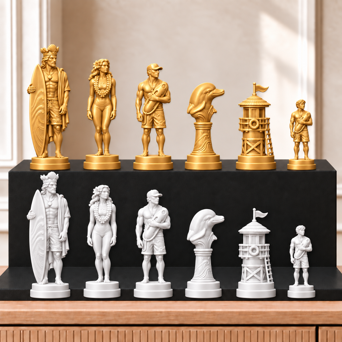 Surfen – thematisches Schachfigurenset mit 32 Figuren – Ansicht 6