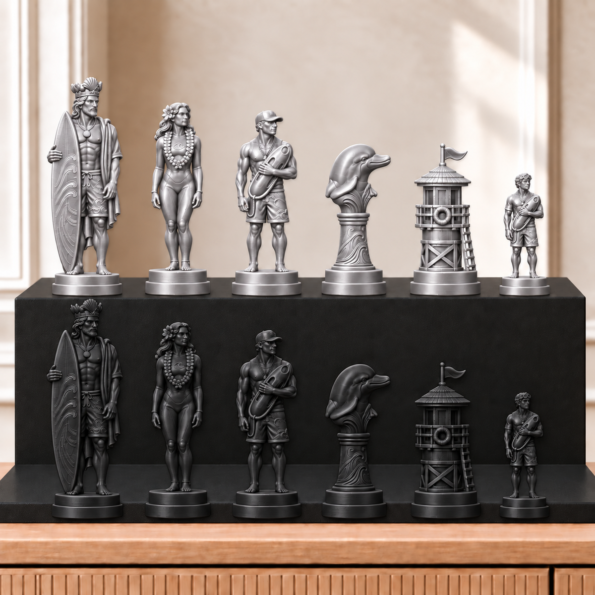 Surfen – thematisches Schachfigurenset mit 32 Figuren – Ansicht 8