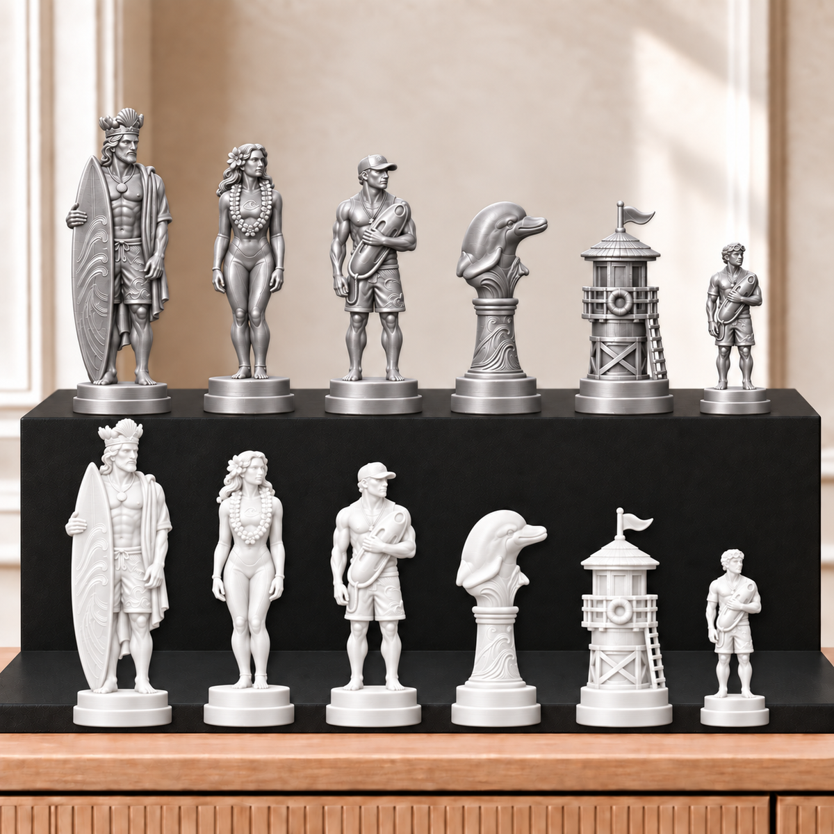 Surfen – thematisches Schachfigurenset mit 32 Figuren – Ansicht 9