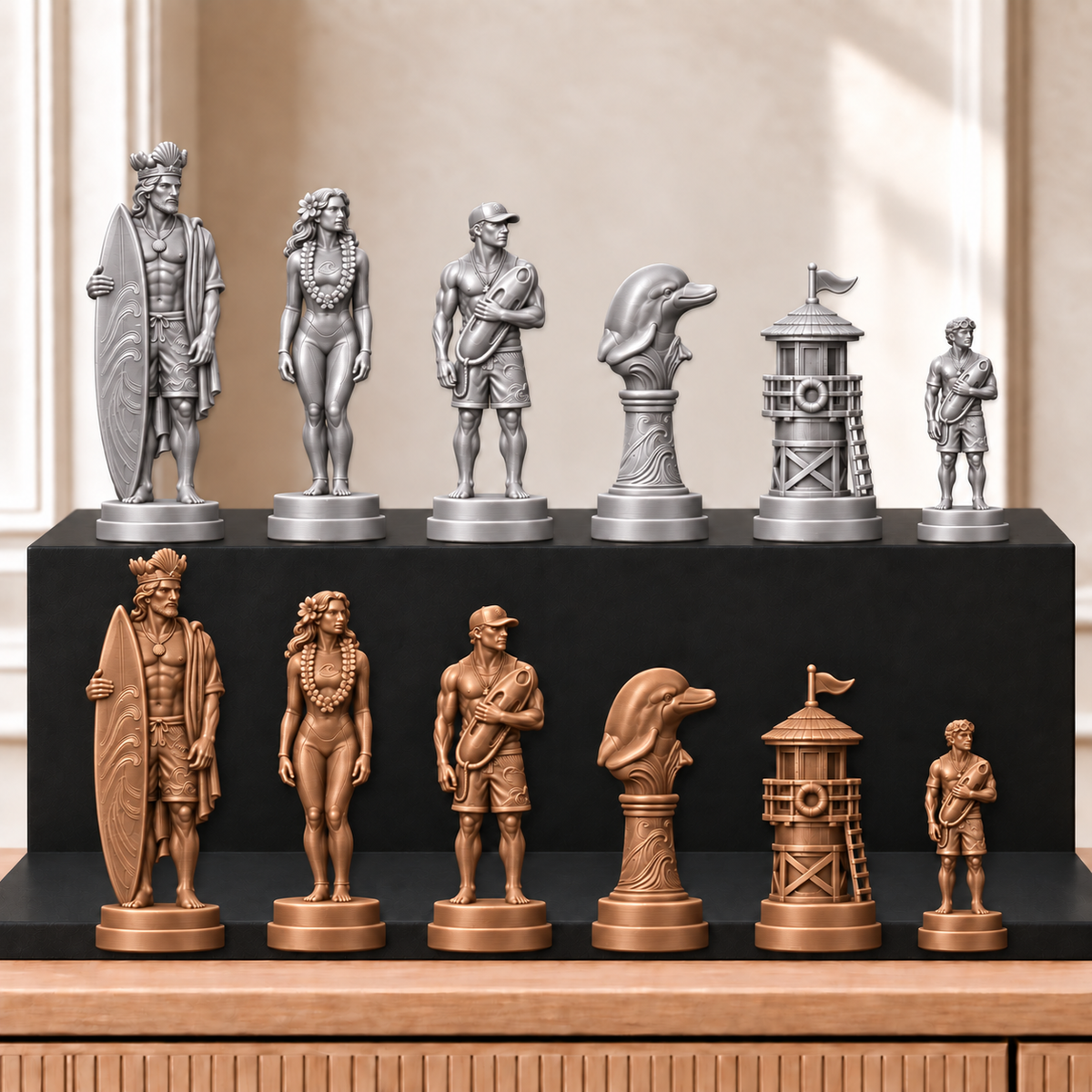 Surfen – thematisches Schachfigurenset mit 32 Figuren – Ansicht 10