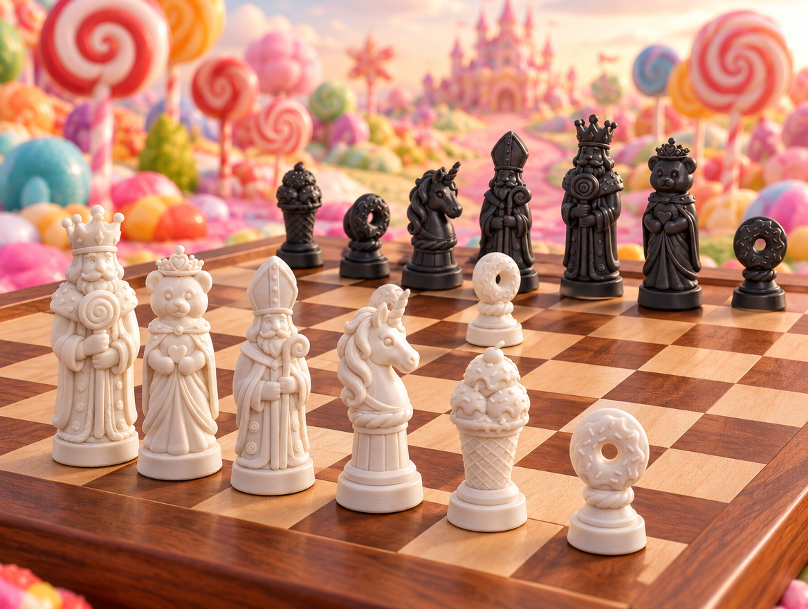 Süßigkeiten – thematisches Schachfigurenset mit 32 Figuren – Ansicht 1