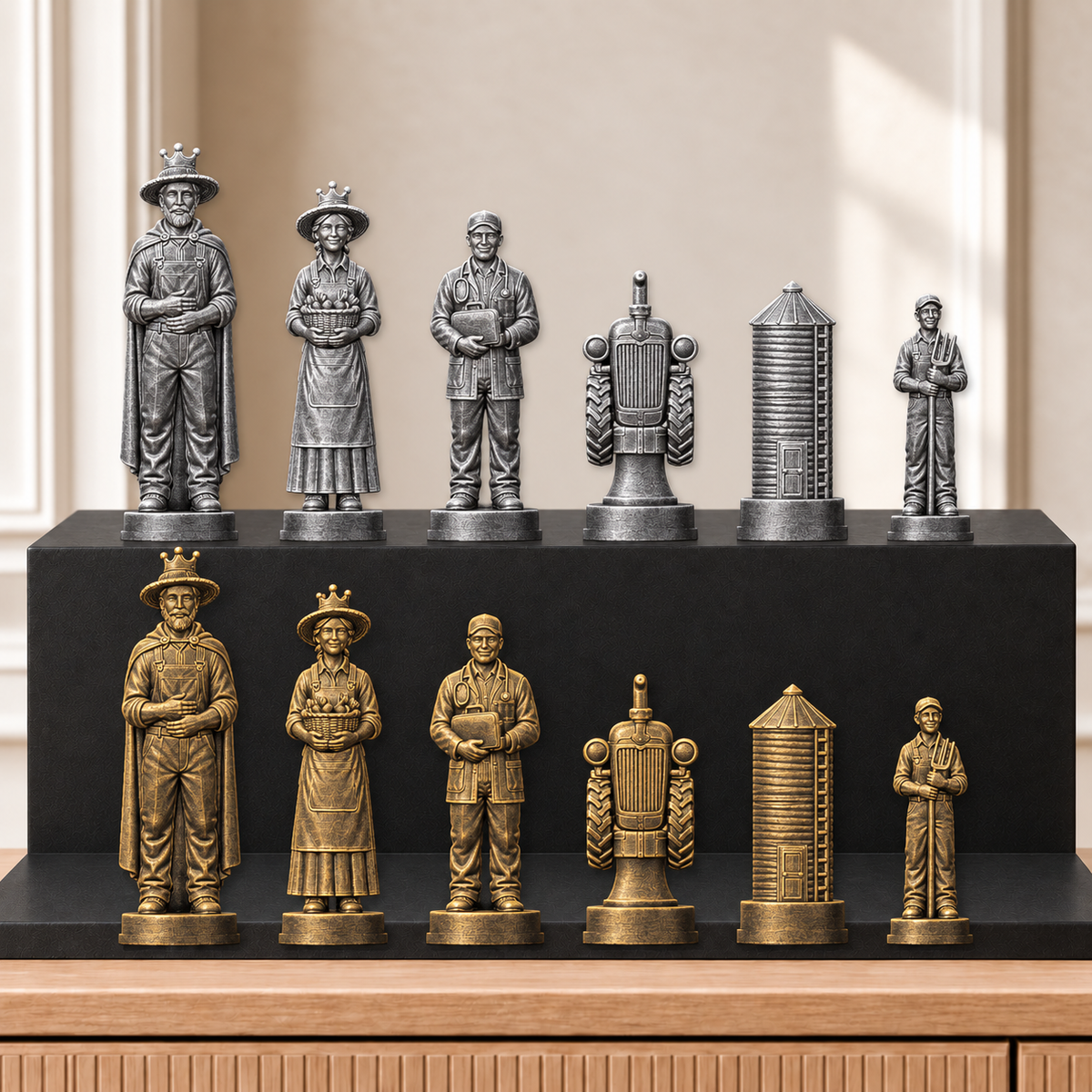 Traktoren – thematisches Schachfigurenset mit 32 Figuren – Ansicht 2
