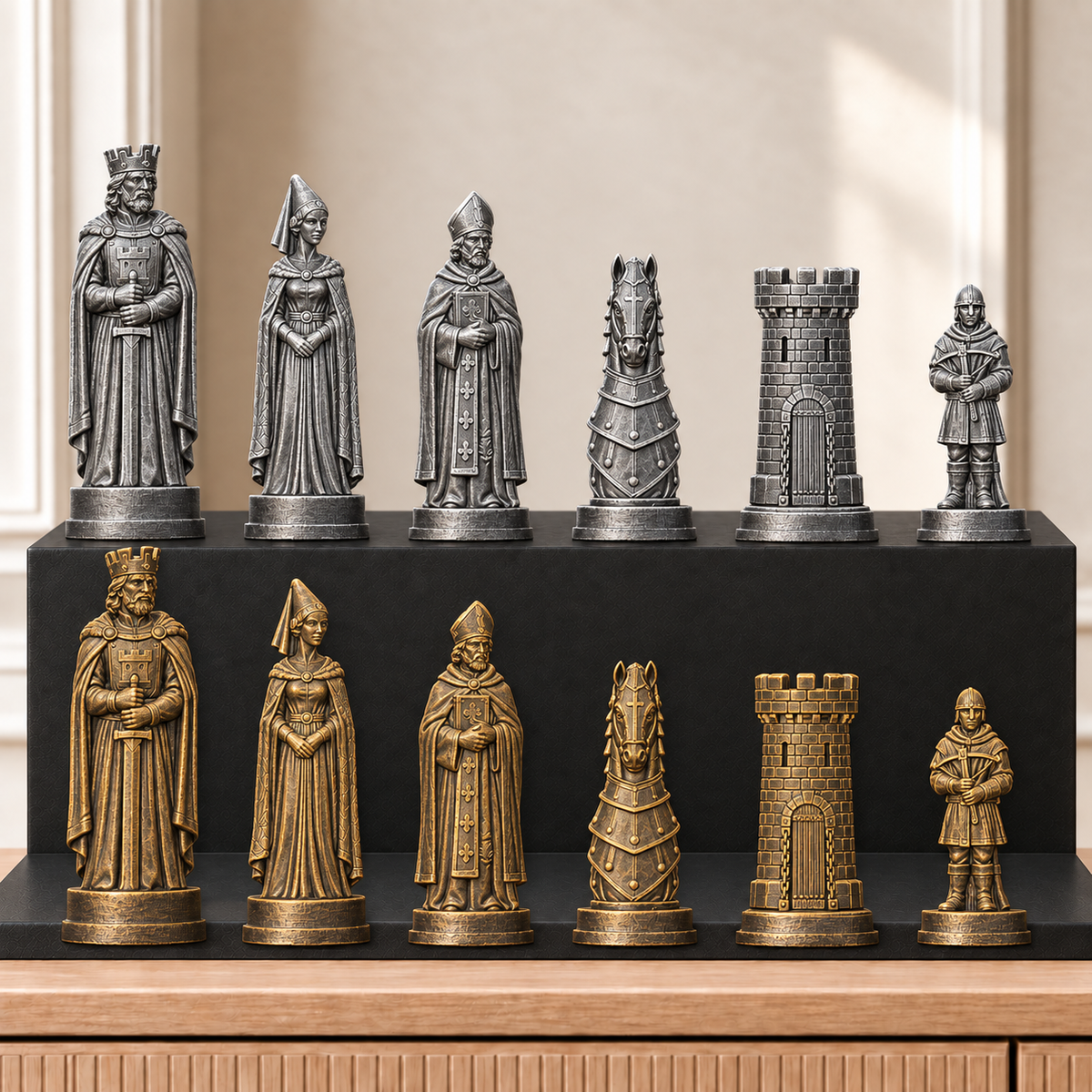 Burgen – thematisches Schachfigurenset mit 32 Figuren – Ansicht 2