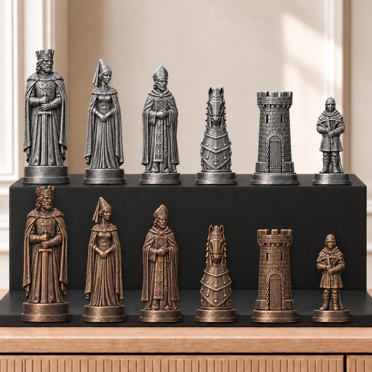 Burgen – thematisches Schachfigurenset mit 32 Figuren – Ansicht 3