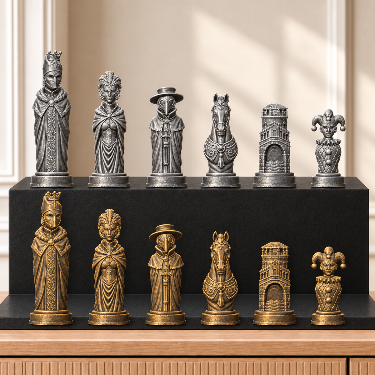 Karneval – thematisches Schachfigurenset mit 32 Figuren – Ansicht 2
