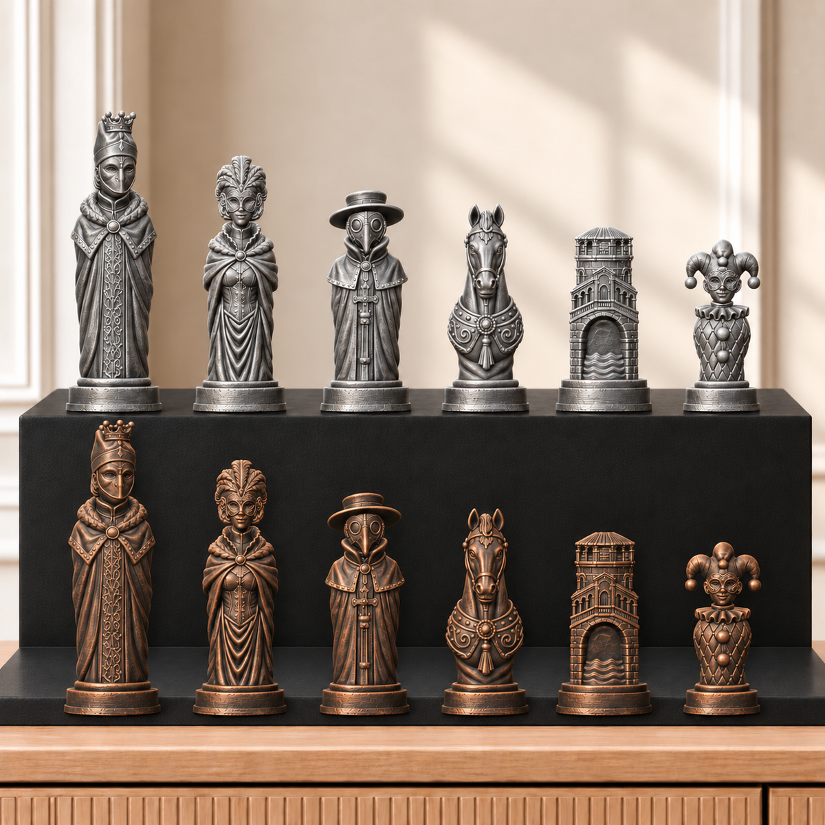 Karneval – thematisches Schachfigurenset mit 32 Figuren – Ansicht 3