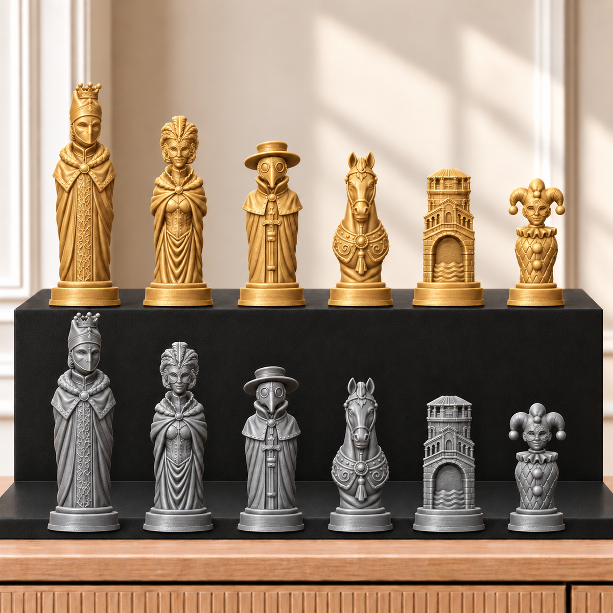 Karneval – thematisches Schachfigurenset mit 32 Figuren – Ansicht 4