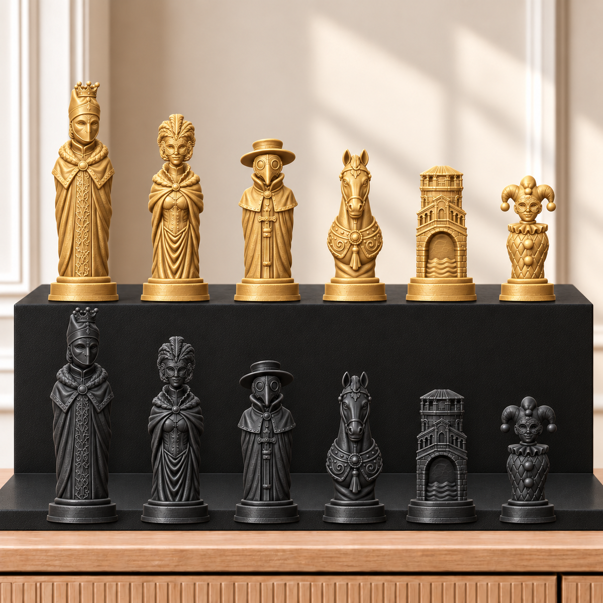 Karneval – thematisches Schachfigurenset mit 32 Figuren – Ansicht 5