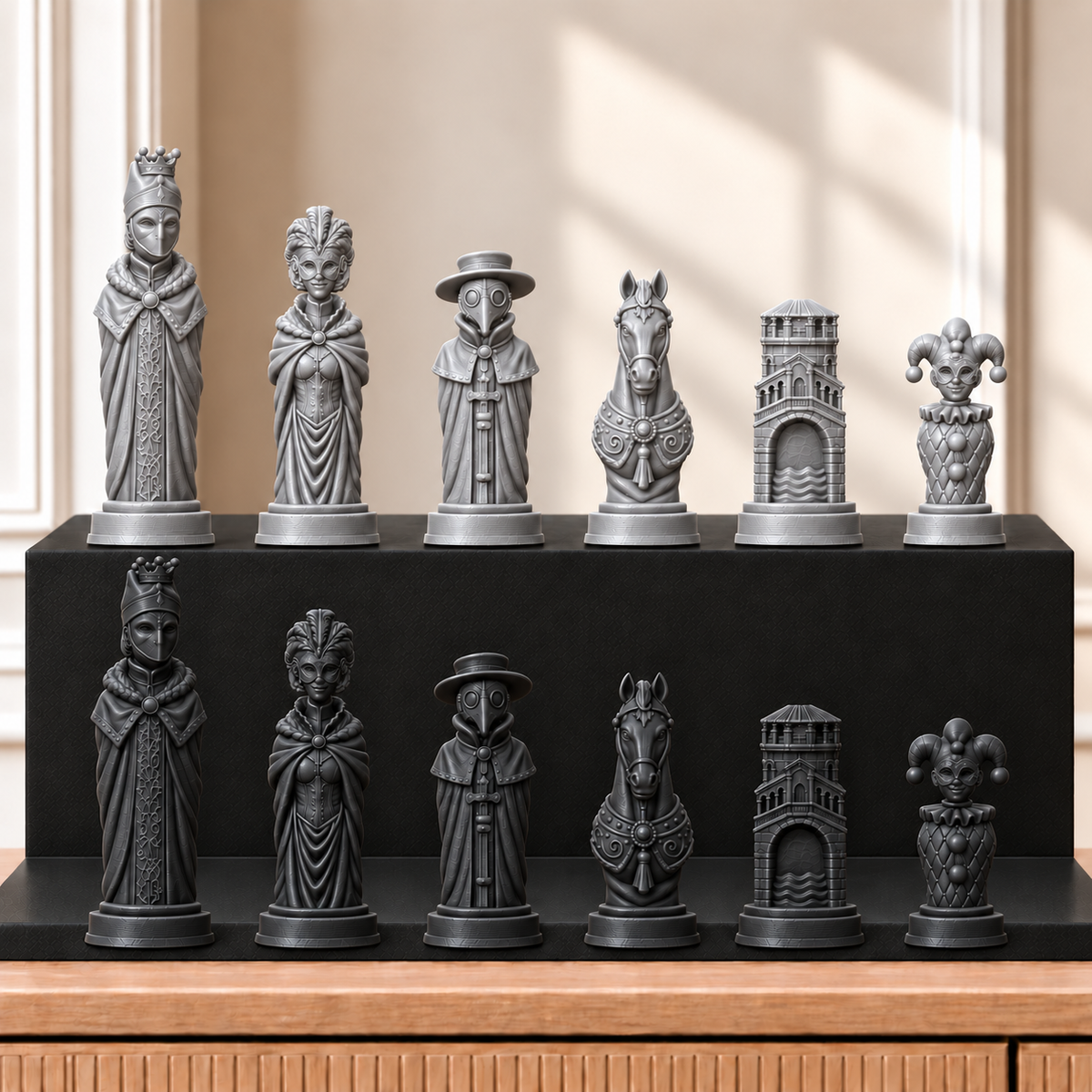 Karneval – thematisches Schachfigurenset mit 32 Figuren – Ansicht 8