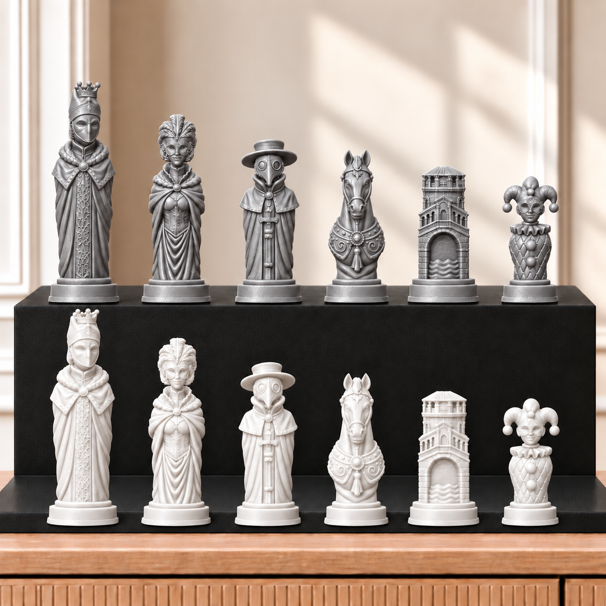 Karneval – thematisches Schachfigurenset mit 32 Figuren – Ansicht 9