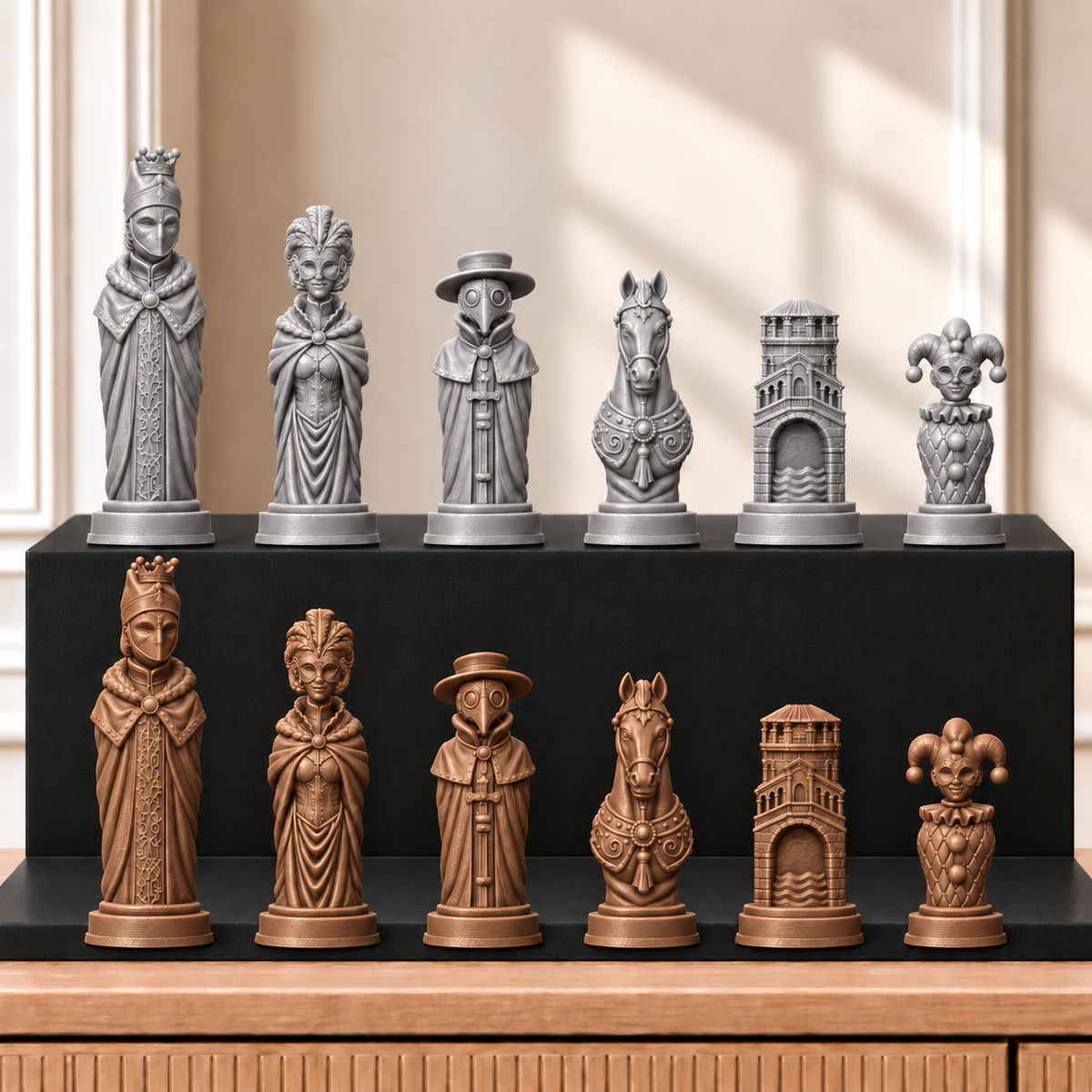 Karneval – thematisches Schachfigurenset mit 32 Figuren – Ansicht 10