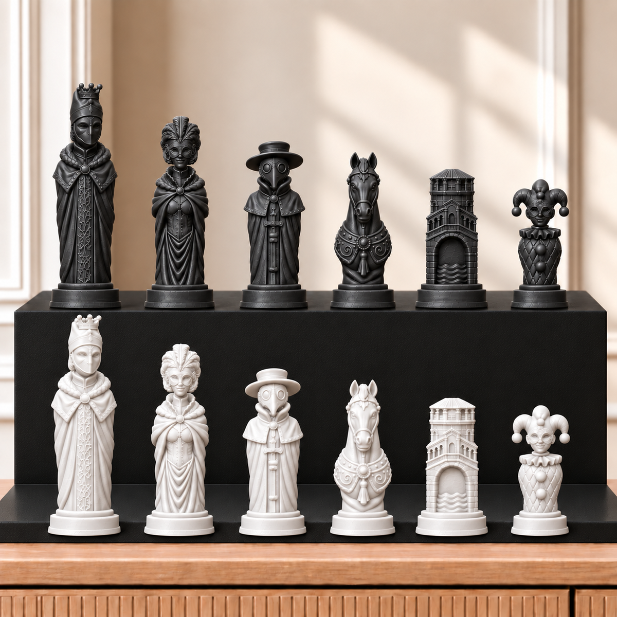 Karneval – thematisches Schachfigurenset mit 32 Figuren – Ansicht 11