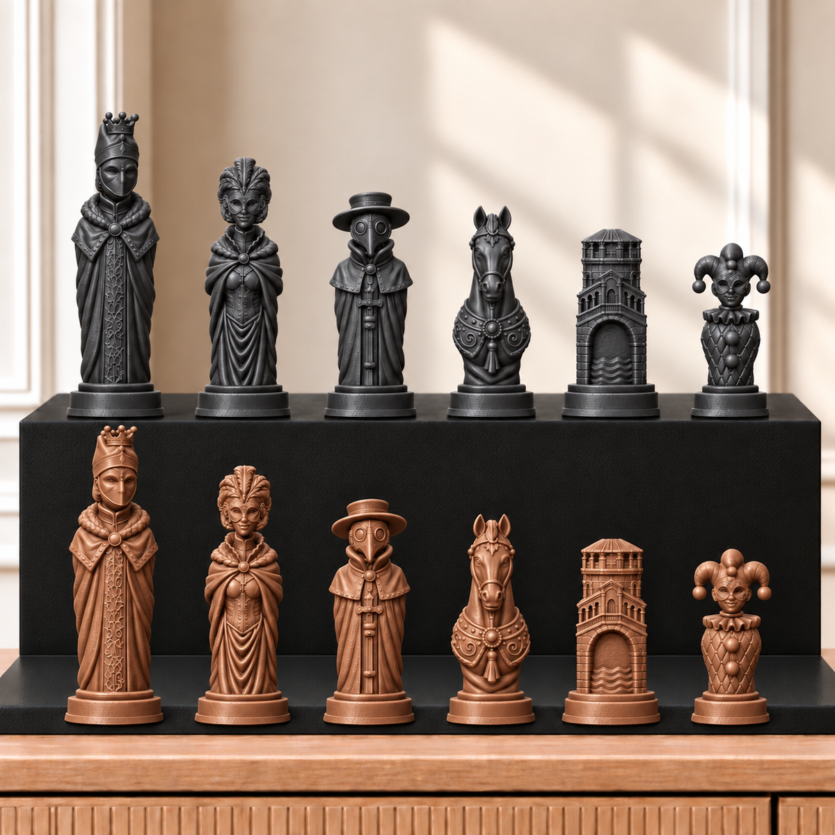 Karneval – thematisches Schachfigurenset mit 32 Figuren – Ansicht 12