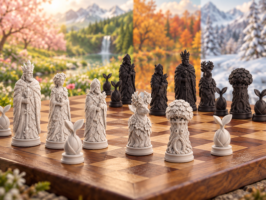 Jahreszeiten – thematisches Schachfigurenset mit 32 Figuren – Ansicht 1
