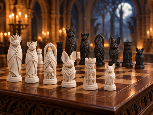 Fledermäuse – thematisches Schachfigurenset mit 32 Figuren – Ansicht 1