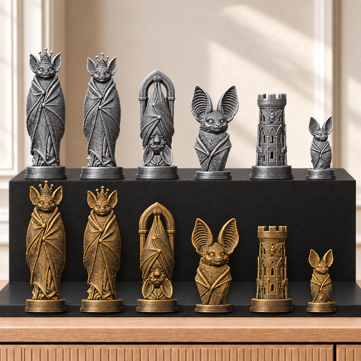 Fledermäuse – thematisches Schachfigurenset mit 32 Figuren – Ansicht 2