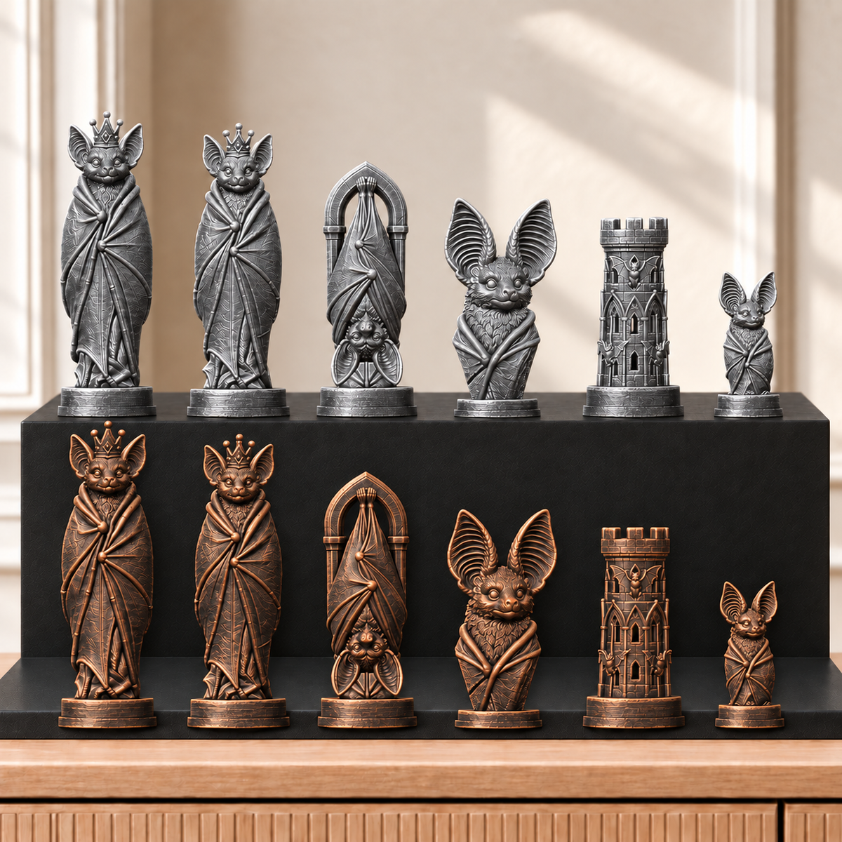Fledermäuse – thematisches Schachfigurenset mit 32 Figuren – Ansicht 3