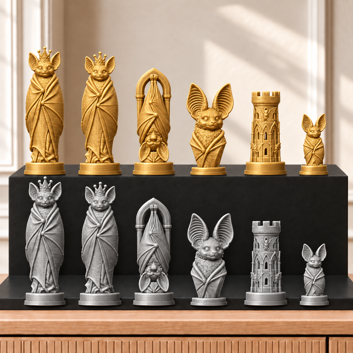 Fledermäuse – thematisches Schachfigurenset mit 32 Figuren – Ansicht 4