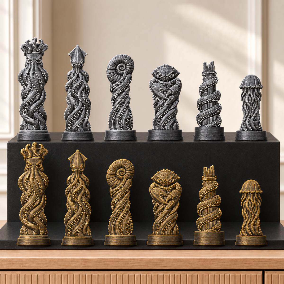 Kraken – thematisches Schachfigurenset mit 32 Figuren – Ansicht 2