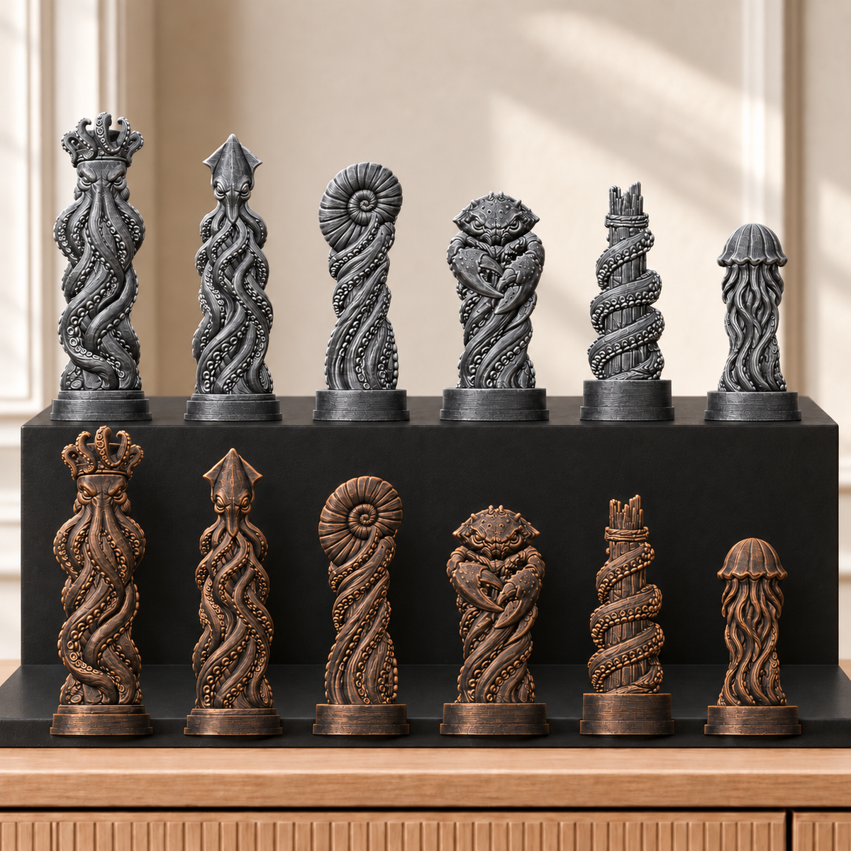 Kraken – thematisches Schachfigurenset mit 32 Figuren – Ansicht 3