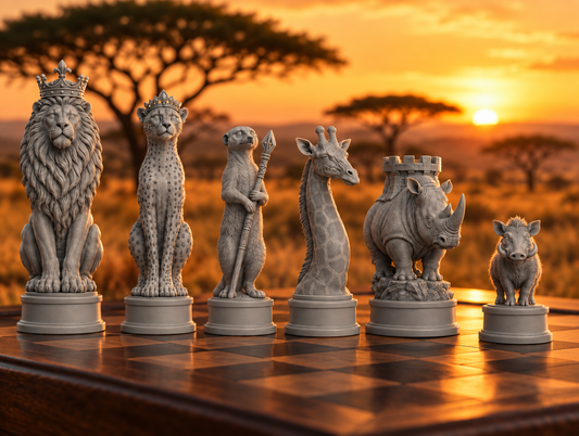Afrikanische Savanne Schachset STL - 6 Figuren für 3D-Druck – Ansicht 1