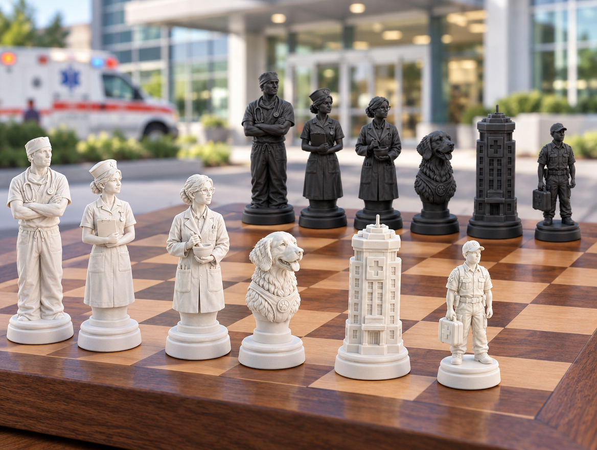 Krankenhaus Schachset STL - 6 Figuren für 3D-Druck – Ansicht 1