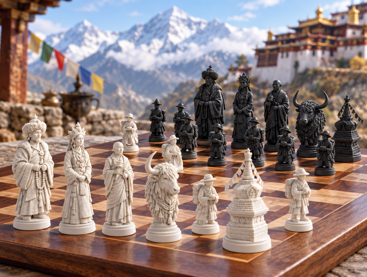 Tibet Schachset STL - 6 Figuren für 3D-Druck – Ansicht 1