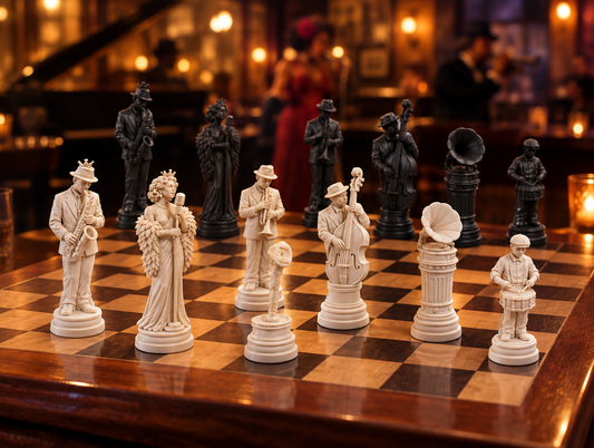 Jazz Schachset STL - 6 Figuren für 3D-Druck – Ansicht 1