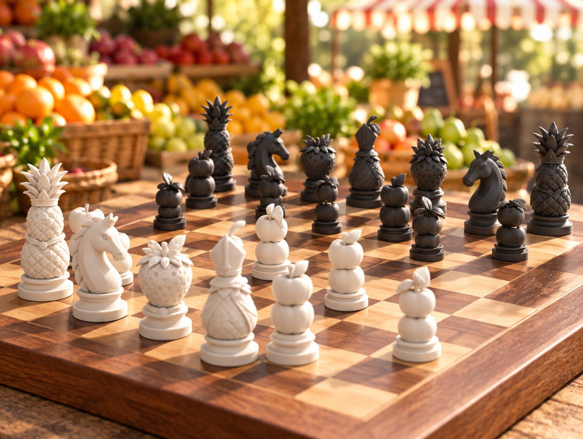 Obst Schachset STL - 6 Figuren für 3D-Druck – Ansicht 1
