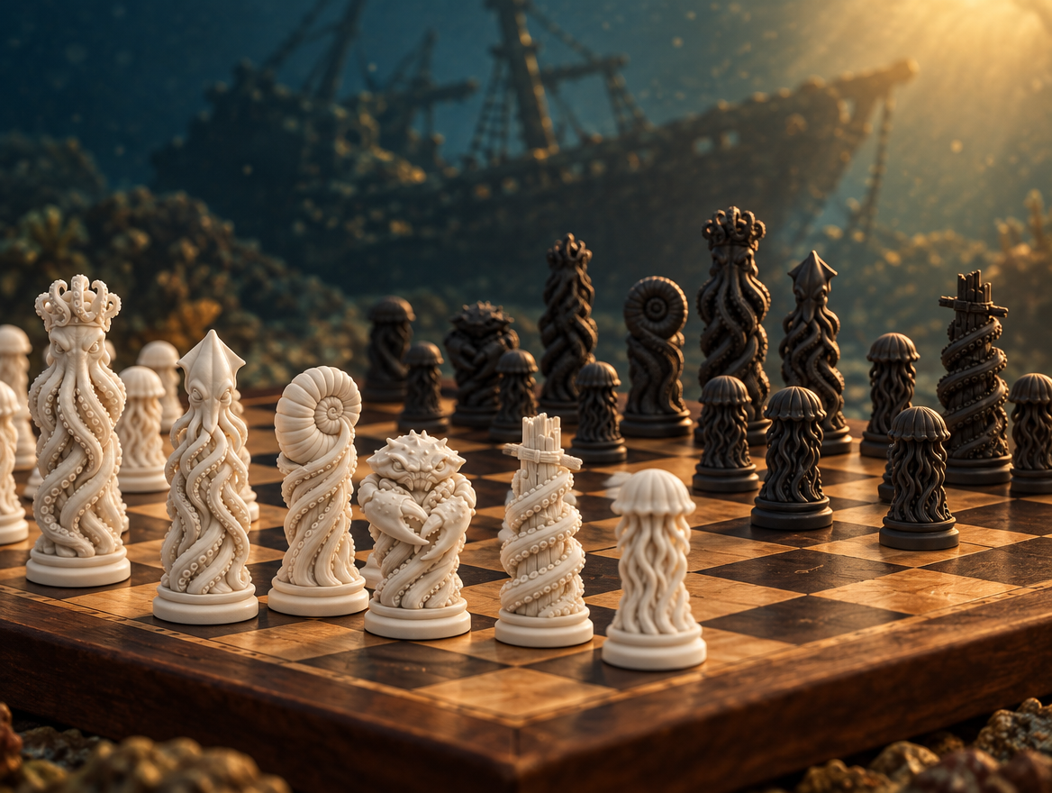 Kraken Schachset STL - 6 Figuren für 3D-Druck – Ansicht 1