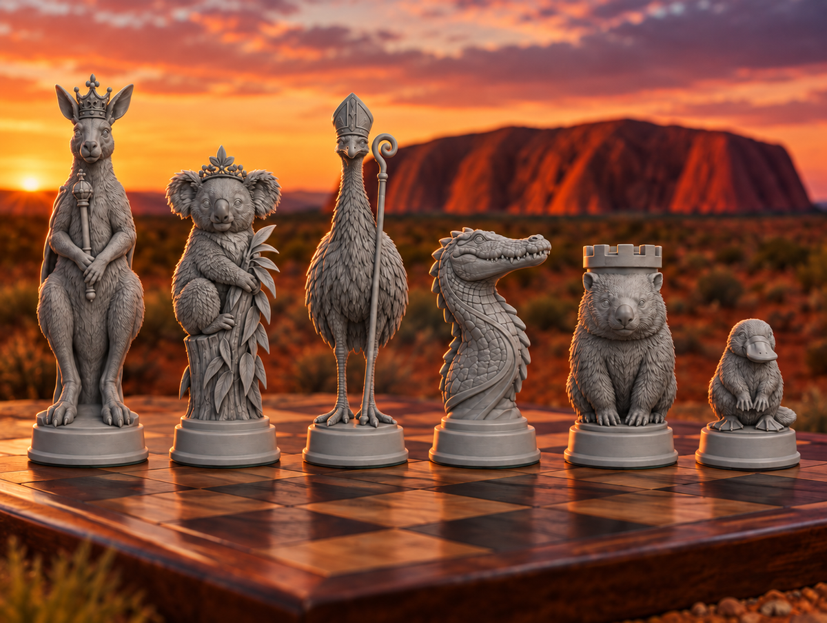 Australische Tiere Schachset STL - 6 Figuren für 3D-Druck – Ansicht 1