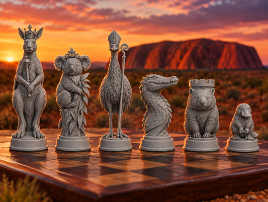 Australische Tiere Schachset STL - 6 Figuren für 3D-Druck – Ansicht 1