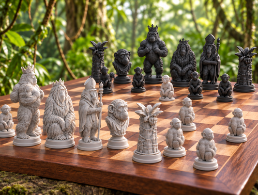 Affen Schachset STL - 6 Figuren für 3D-Druck – Ansicht 1