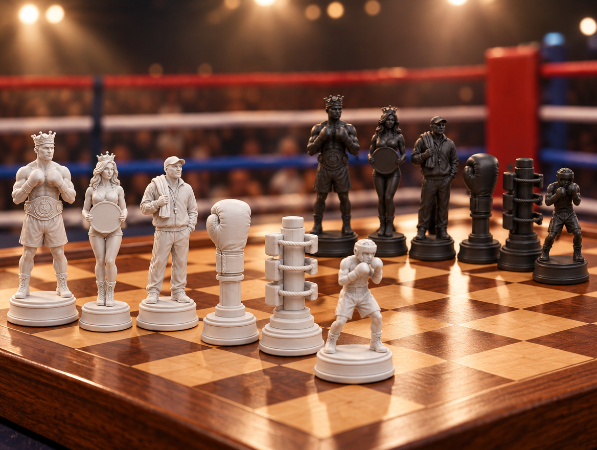 Boxen Schachset STL - 6 Figuren für 3D-Druck – Ansicht 1