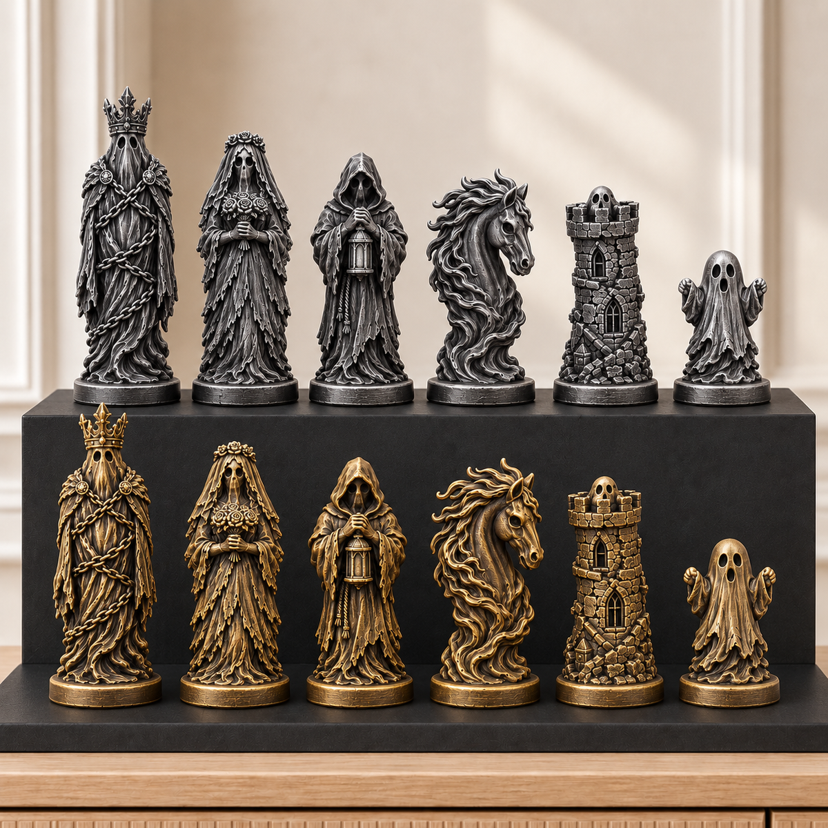 Spukschloss-Geister – thematisches Schachfigurenset mit 32 Figuren – Ansicht 2