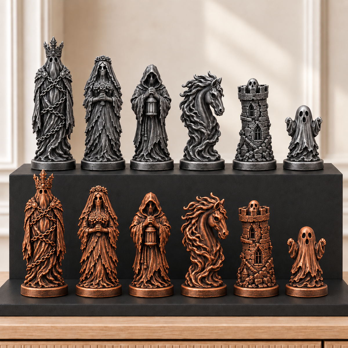 Spukschloss-Geister – thematisches Schachfigurenset mit 32 Figuren – Ansicht 3