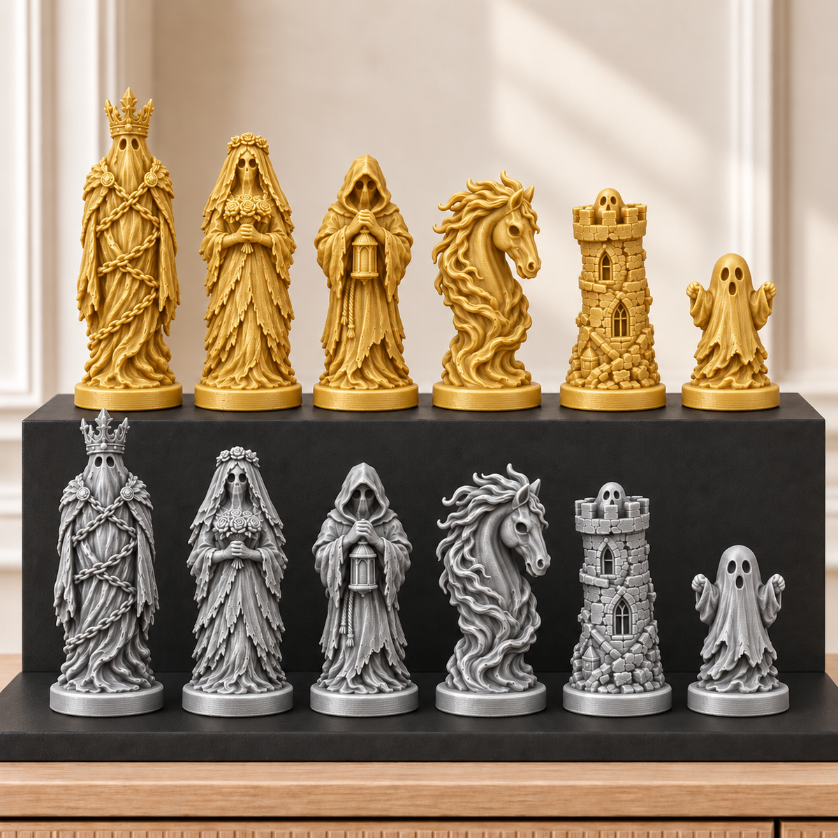 Spukschloss-Geister – thematisches Schachfigurenset mit 32 Figuren – Ansicht 4