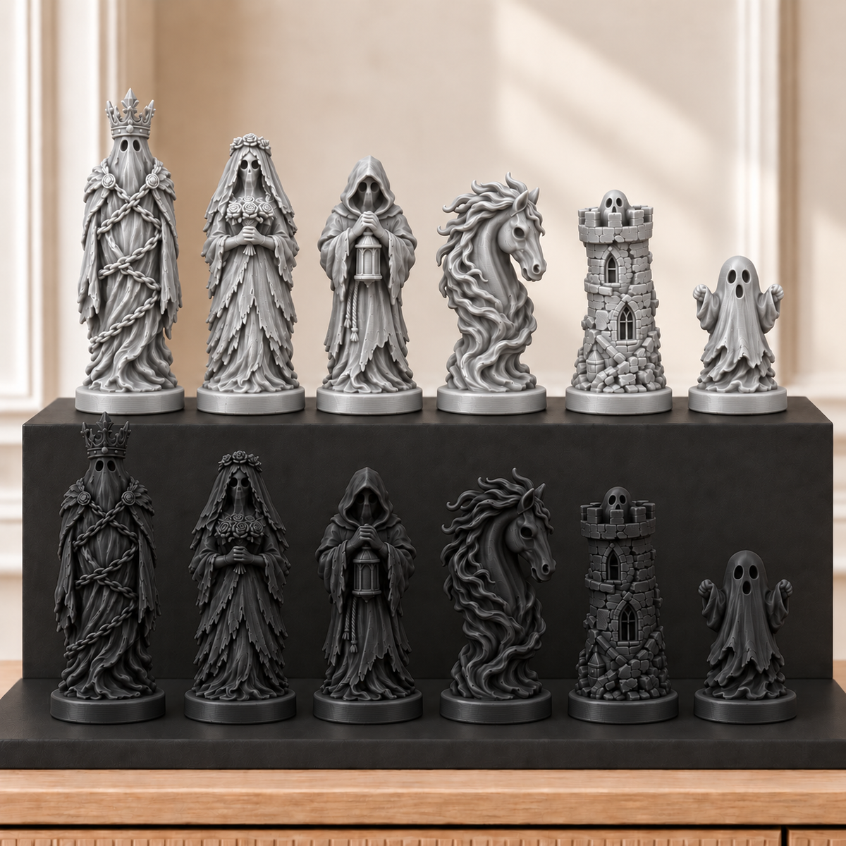 Spukschloss-Geister – thematisches Schachfigurenset mit 32 Figuren – Ansicht 8
