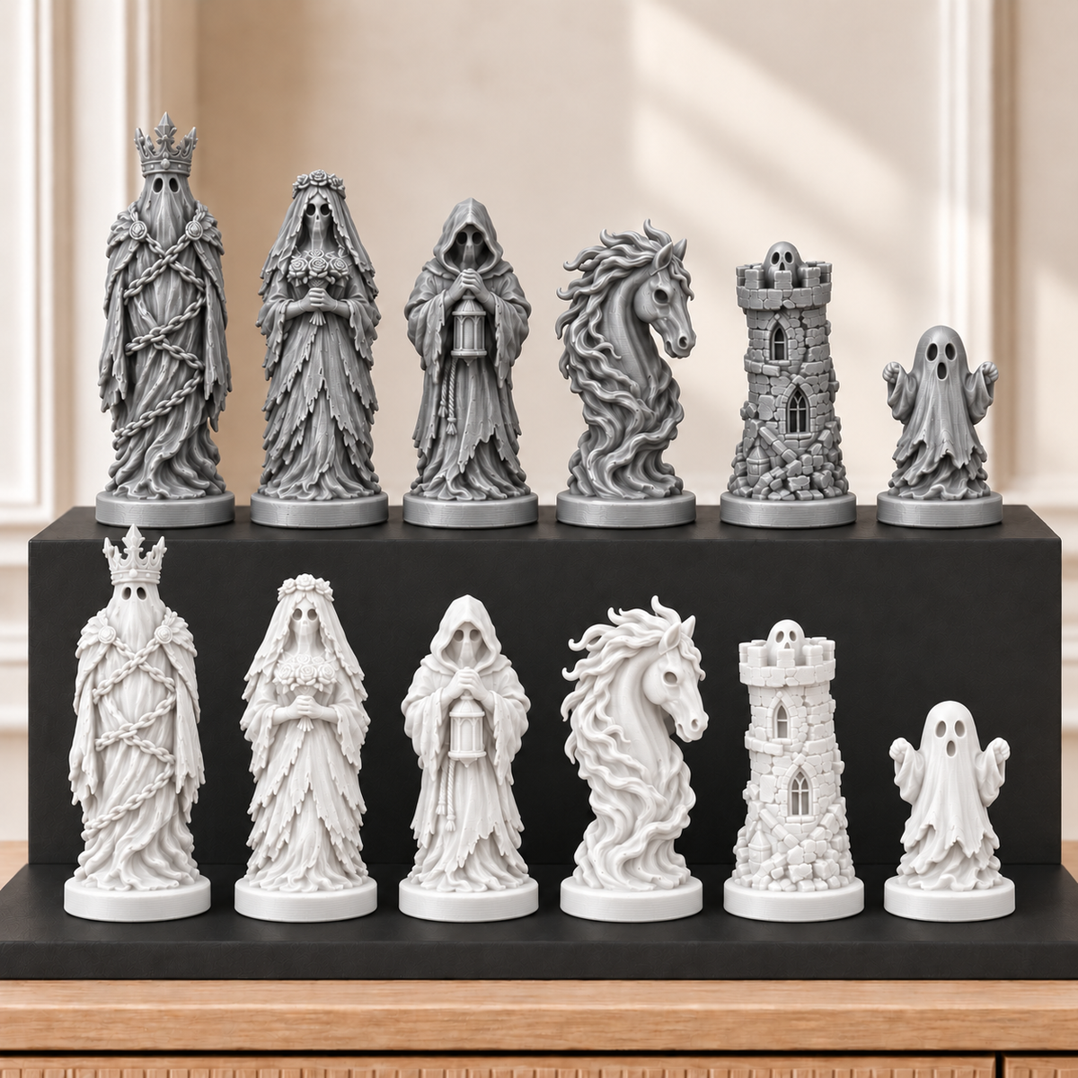 Spukschloss-Geister – thematisches Schachfigurenset mit 32 Figuren – Ansicht 9