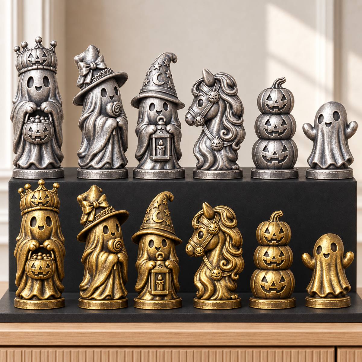 Halloween-Geister – thematisches Schachfigurenset mit 32 Figuren – Ansicht 2