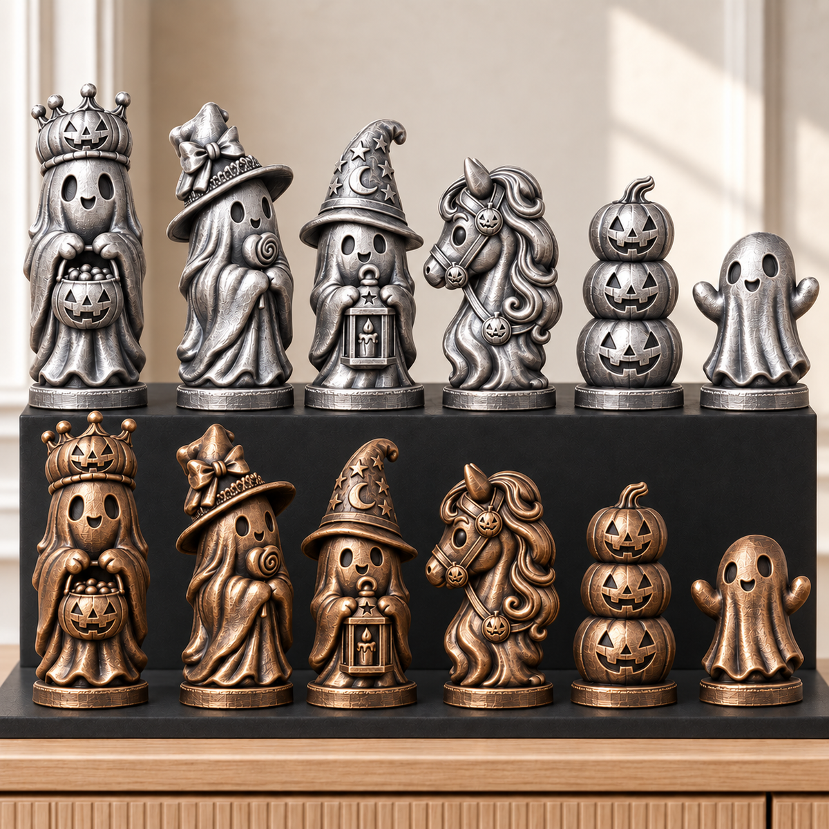 Halloween-Geister – thematisches Schachfigurenset mit 32 Figuren – Ansicht 3